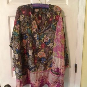 Johnny Was silk floral print tunic w/pockets XL